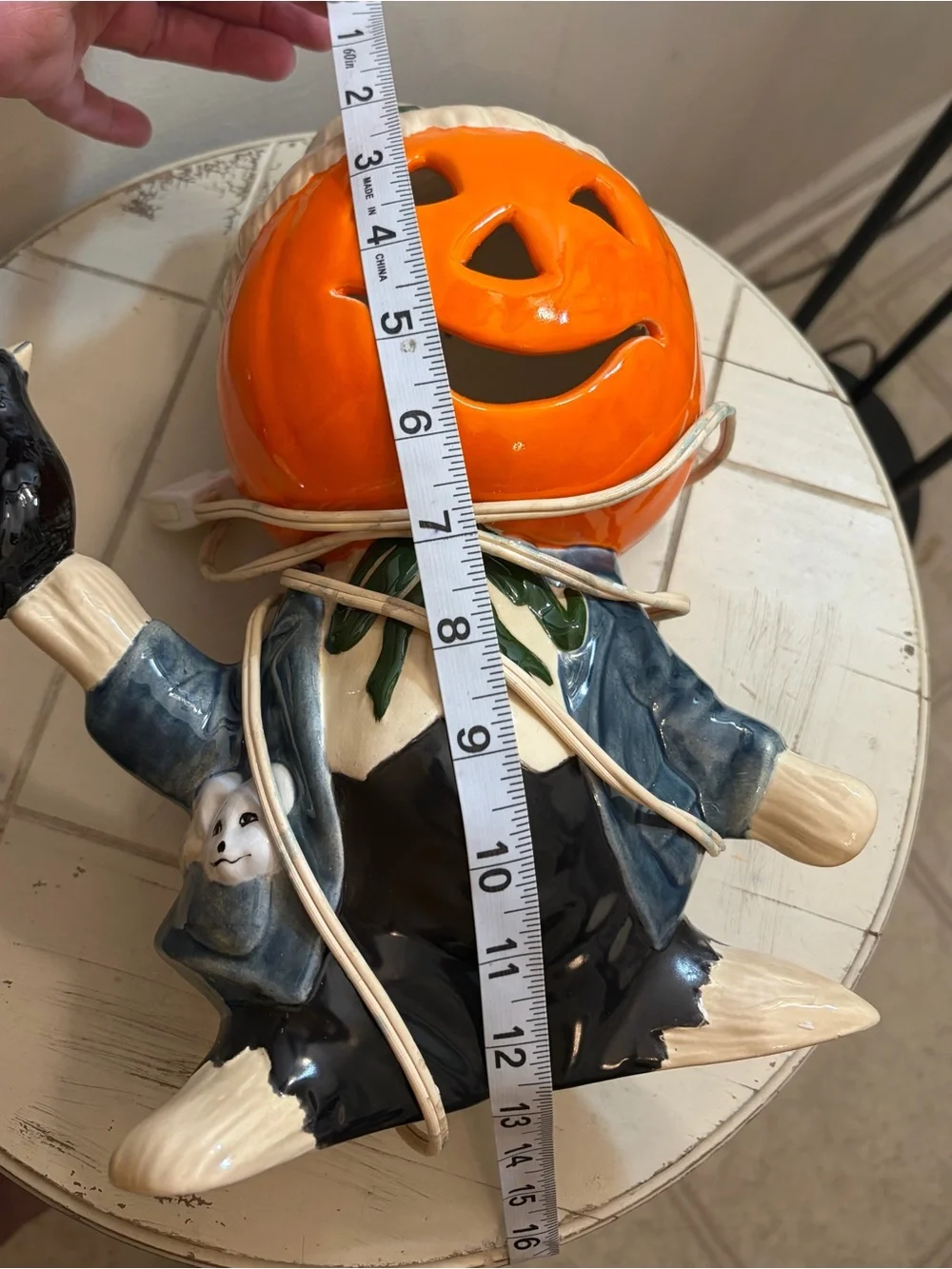 Vintage ceramic scarecrow pumpkin man lights up